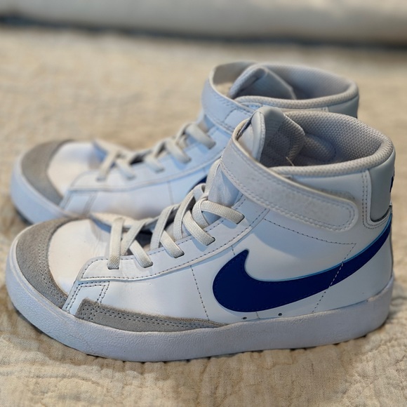 Kids Nike Blazer shoes w/ blue swoosh & velcro strap. Worn Once - Picture 1 of 3